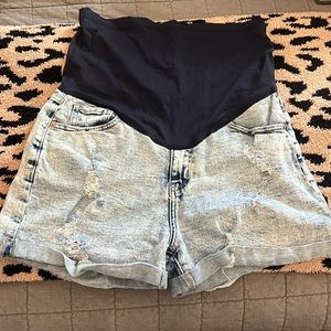 Pink blush maternity shorts.